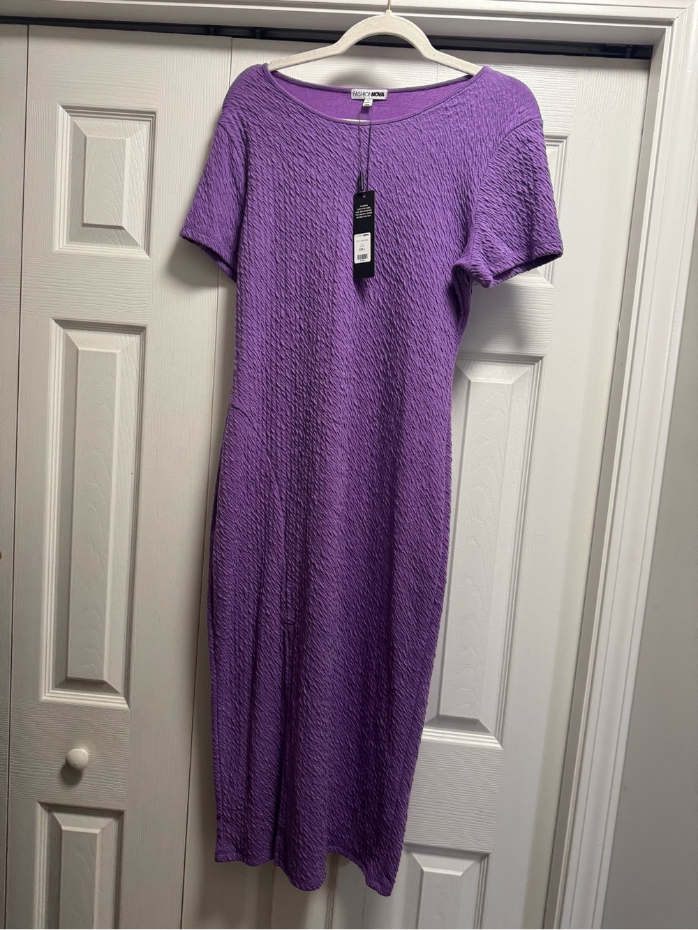 Fashion Nova Bobbie Brooks Lilac Textured Short-Sleeve Midi Dress